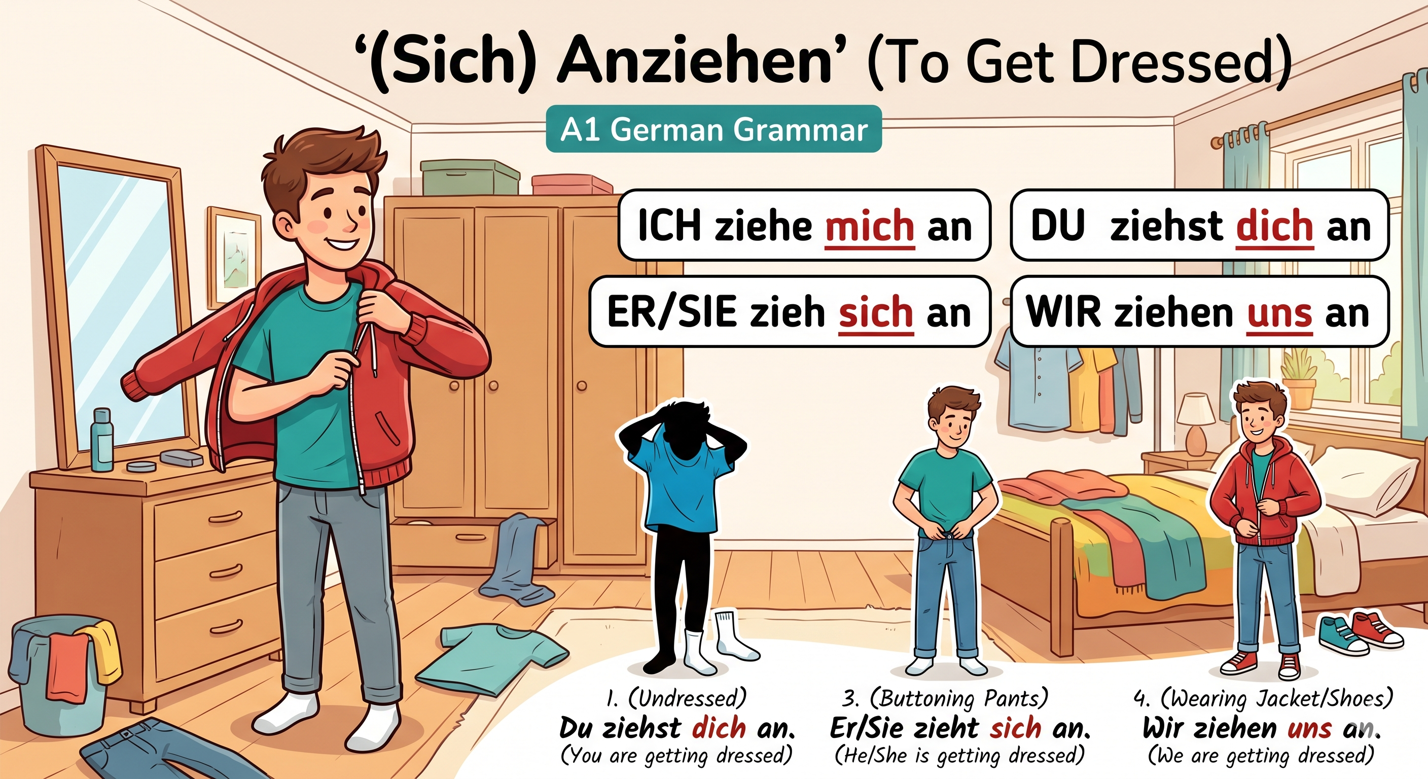 "(sich) anziehen" kelimesini gösteren görsel